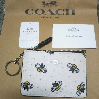 コーチ(COACH)の半額以下★COACH キーリング付き パスケース ハチ 蜂 ミツバチ ドット柄(名刺入れ/定期入れ)