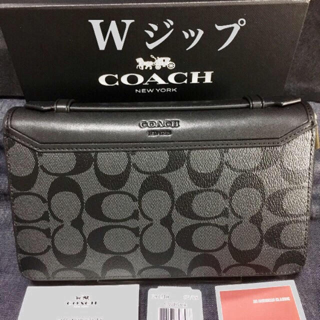 コーチ COACH 長財布 F93240 ブラック ダブルジップ メンズ財布
