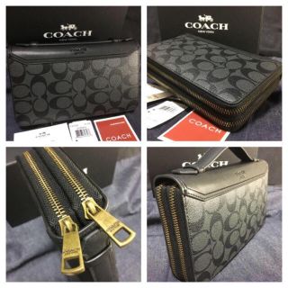 セールCOACH/コーチ長財布 ダブルジップ F93240 ブラウンメンズ