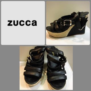 ズッカ(ZUCCa)のズッカ♡ブラックレザー  ウエッジ サンダル♡(サンダル)