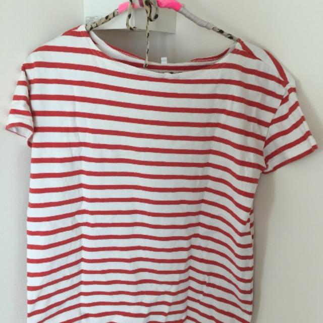 MUJI (無印良品)(ムジルシリョウヒン)の無印半袖ボーダーtシャツ赤 レディースのトップス(Tシャツ(半袖/袖なし))の商品写真