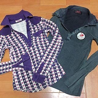 ヒステリックグラマー(HYSTERIC GLAMOUR)のドクロモチーフ ポロ セット やや難あり ラメ スター スカルチェリー(ポロシャツ)