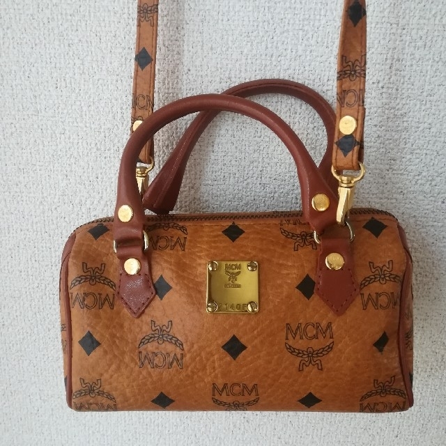 ✨良品✨ 総柄 MCM オールレザー ミニボストン ハンドバッグ