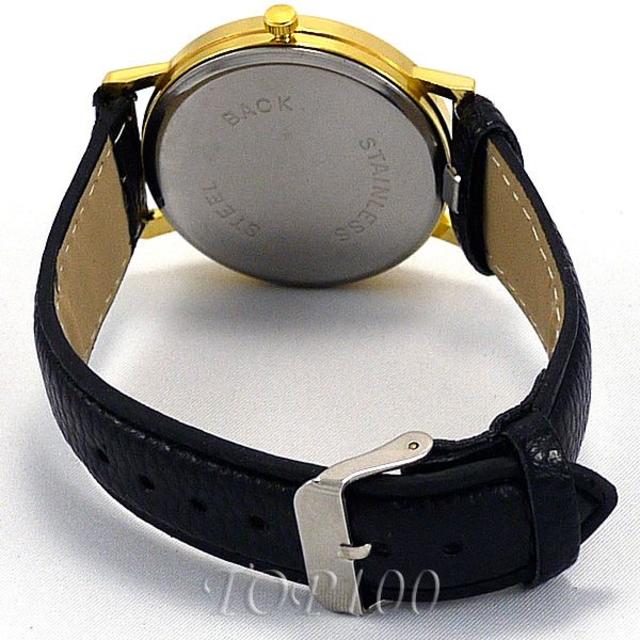 腕時計 レディース メンズ 白 黒 ゴールド 革ベルト 安い 0033 レディースのファッション小物(腕時計)の商品写真