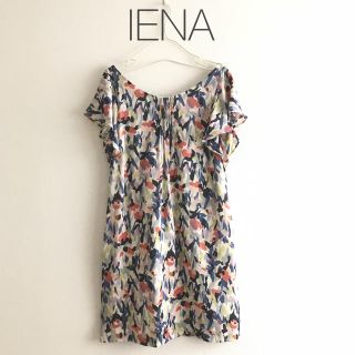 イエナ(IENA)の美品☆イエナ フリルワンピース マルチカラー 上品 春夏 通勤 式 半袖(ひざ丈ワンピース)