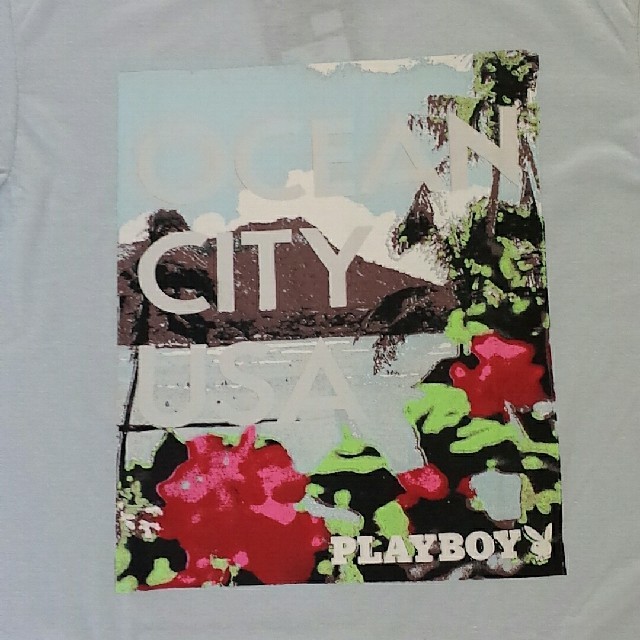 PLAYBOY(プレイボーイ)の新品！ PLAY BOY Tシャツ OCEAN CITY ライトブルー メンズのトップス(Tシャツ/カットソー(半袖/袖なし))の商品写真