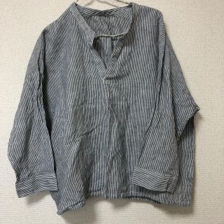 ビスクバイネストローブ(bisque by nest Robe)の【新品】bisuku By nest Robe✩リネンストライプスキッパーシャツ(シャツ/ブラウス(長袖/七分))