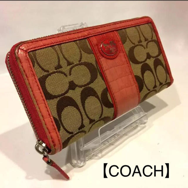 COACH(コーチ)の163 COACH コーチ シグネチャー ベージュ ラウンドファスナー 長財布 レディースのファッション小物(財布)の商品写真