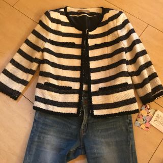 ザラ(ZARA)のhana様専用♡ボーダーツィードジャケット新品(ノーカラージャケット)