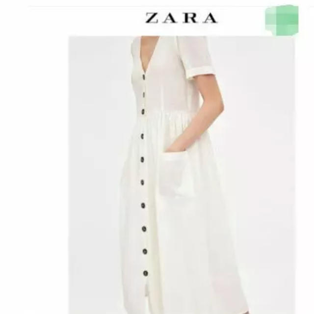 ZARA(ザラ)の新品未使用品☆ZARA ボタン付き リネン ワンピース 完売品！ レディースのワンピース(ロングワンピース/マキシワンピース)の商品写真