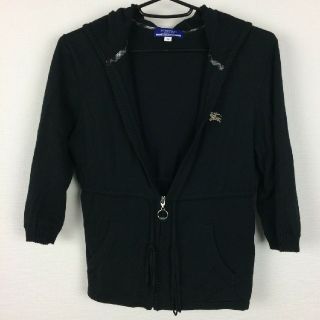 バーバリーブルーレーベル(BURBERRY BLUE LABEL)の美品 BURBERRY BLUE LABEL 5分袖パーカー ブラック 38(パーカー)