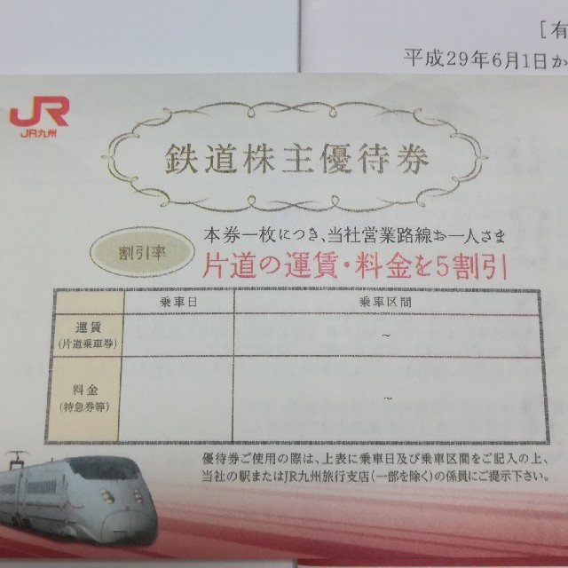 JR(ジェイアール)のＪＲ九州 鉄道株主優待券 チケットの乗車券/交通券(鉄道乗車券)の商品写真