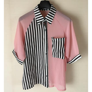アナップ(ANAP)のANAPピンク×ブラックデザインシャツ(シャツ/ブラウス(半袖/袖なし))