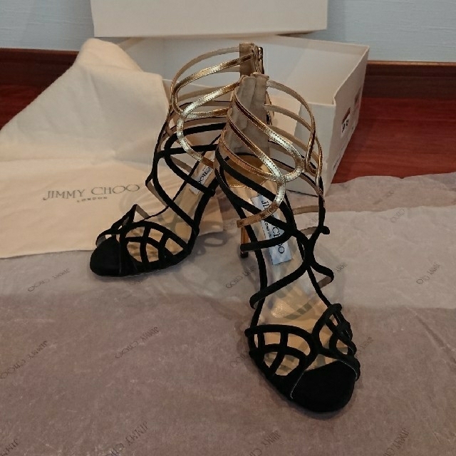 未使用 ジミーチュウ ファブリック メッシュ リボン サンダル ブラック