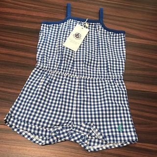 プチバトー(PETIT BATEAU)のプチバトー ギンガムチェック ショートロンパース 6m 新品(ロンパース)