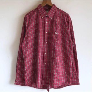 バーバリー(BURBERRY)の希少サイズ ヴィンテージ バーバリー チェックBDシャツ バーガンディ レッド(シャツ)