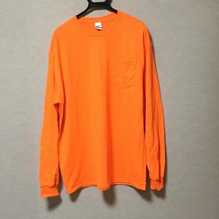 新品 GILDAN 長袖ロンT ポケット付き オレンジ XL 平日土曜は当日発送(Tシャツ/カットソー(七分/長袖))