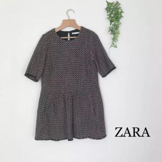 ザラ(ZARA)のZARA ツイード ワンピース 裾フリンジ(ミニワンピース)