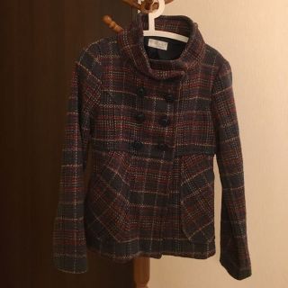 ザラ(ZARA)のピーコート ブルー系チェック(ピーコート)