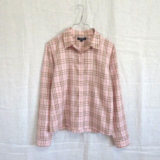 バーバリー(BURBERRY)の90s Burberry London チェック シャツ ロゴ刺繍 M ピンク(シャツ/ブラウス(長袖/七分))