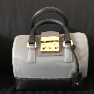 フルラ(Furla)のFURLA フルラ キャンディ バッグ レザー グレー ブラック(ハンドバッグ)