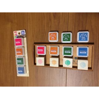 消しゴムハンコ4色とインク、インク台セット(はんこ)