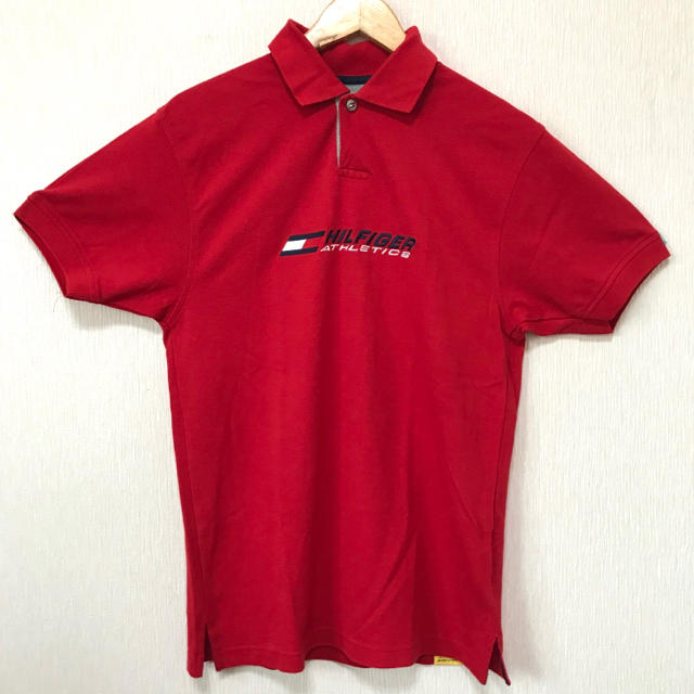 TOMMY HILFIGER(トミーヒルフィガー)の状態良 ♪ 90s トミー ヒルフィガー アスレチック ロゴ ポロシャツ 赤 S メンズのトップス(ポロシャツ)の商品写真