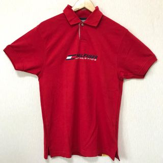 トミーヒルフィガー(TOMMY HILFIGER)の状態良 ♪ 90s トミー ヒルフィガー アスレチック ロゴ ポロシャツ 赤 S(ポロシャツ)