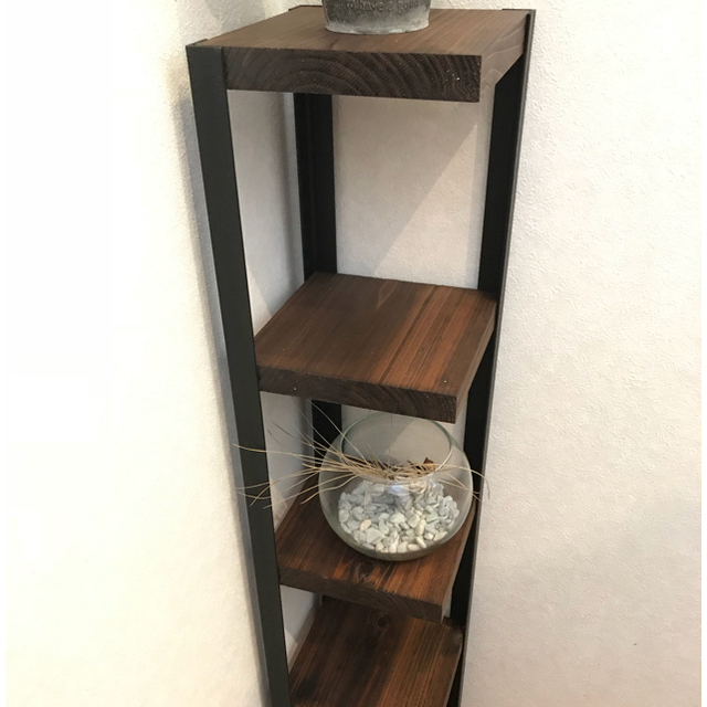 ぽん様専用 コーナーシェルフ5段 ウッド アイアン階段踊り場 お部屋の角にの通販 By Kabacho Handmade Woodworks ラクマ