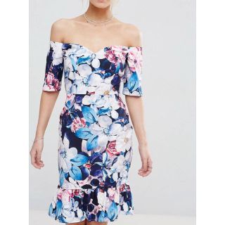 エイソス(asos)のエイソス  asos 花柄 ドレス ワンピース オフショル ウォーターカラー(ひざ丈ワンピース)