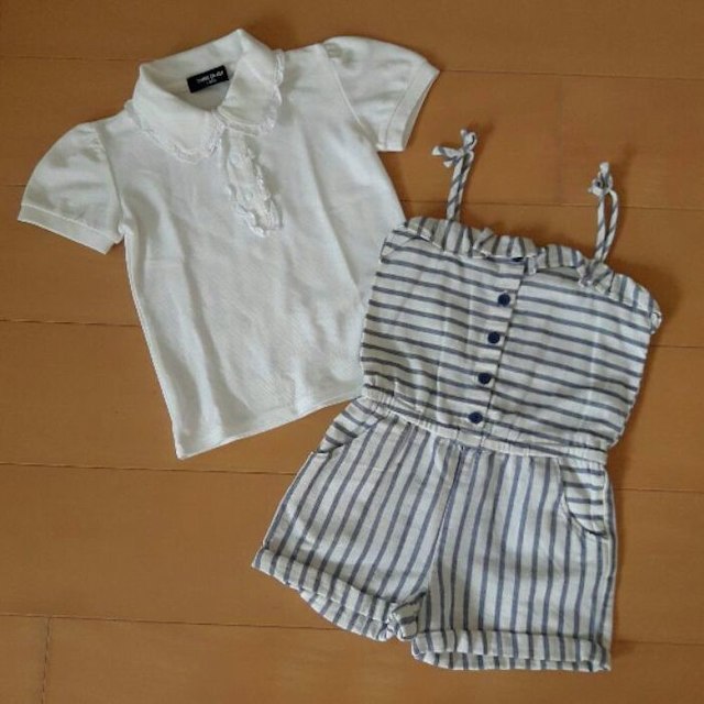 babyGAP(ベビーギャップ)の100㎝⭐2点セット♪babyGapストライプボーダーサロペ+コムサ白フリルポロ キッズ/ベビー/マタニティのキッズ服女の子用(90cm~)(ワンピース)の商品写真