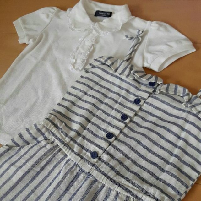 babyGAP(ベビーギャップ)の100㎝⭐2点セット♪babyGapストライプボーダーサロペ+コムサ白フリルポロ キッズ/ベビー/マタニティのキッズ服女の子用(90cm~)(ワンピース)の商品写真