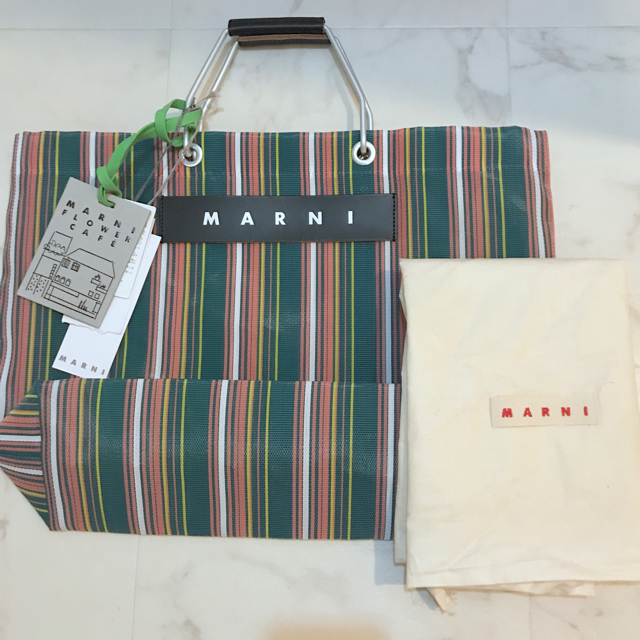 MARNI マルニ ストライプバッグ フラワーカフェ グリーン