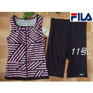 フィラ(FILA)の◆FILAフィラ・ラン型袖なし・フィットネス水着・11号L・幾何学ピンク×グレー(水着)