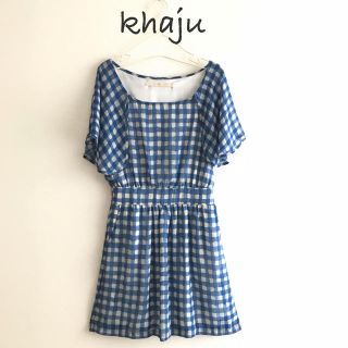 カージュ(Khaju)の美品☆カージュシップス ギンガムチェックワンピース フリル 春夏 青 かわいい(ひざ丈ワンピース)