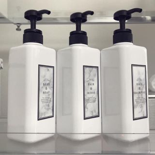 大理石調ディスペンサーボトル(600ml)3点セット(バス収納)