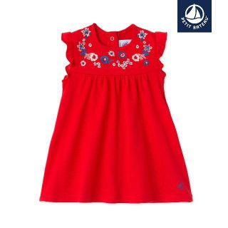 プチバトー(PETIT BATEAU)の★新品☆プチバトー★3才☆花刺繍フリルワンピース赤/定価7800円(ワンピース)