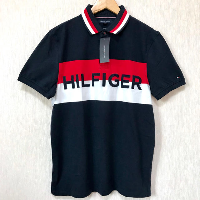 TOMMY HILFIGER(トミーヒルフィガー)のL相当 ♪ 新品 トミー ヒルフィガー ビッグロゴ ポロシャツ 紺 M 半袖 メンズのトップス(ポロシャツ)の商品写真