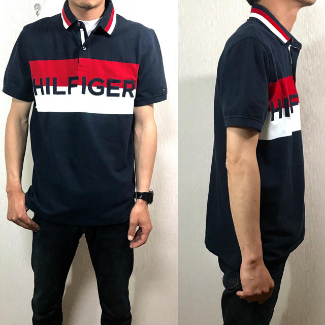 TOMMY HILFIGER(トミーヒルフィガー)のL相当 ♪ 新品 トミー ヒルフィガー ビッグロゴ ポロシャツ 紺 M 半袖 メンズのトップス(ポロシャツ)の商品写真