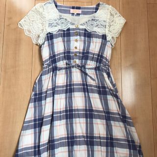 ミニマム(MINIMUM)の美品☆レース袖チェックワンピース♡(ひざ丈ワンピース)