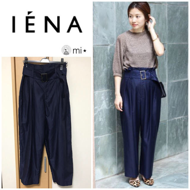 美品❣️IENA C/CU ハイウエスト クロップドパンツ ネイビー