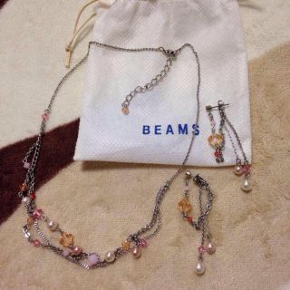 ビームス(BEAMS)のBEAMS♡スワロフスキービーズネックレス&ピアス(ネックレス)