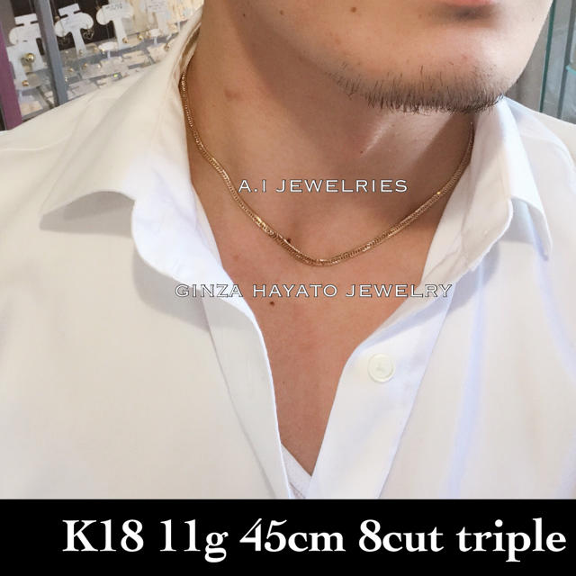 K18 18金 45cm 喜兵 ネックレス 11g 男女兼用 新品 面トリプル