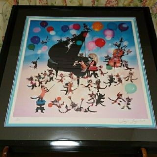 ✨最終価格✨ 藤城清治 「猫と少女の音楽会」 リトグラフ(絵画/タペストリー)