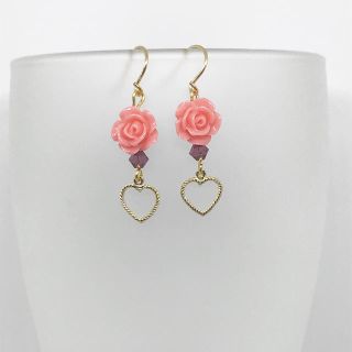 薔薇 大人ピンク ハート♡ピアス(ピアス)