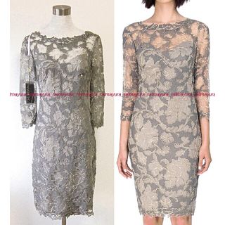 タダシショウジ(TADASHI SHOJI)のTADASHI SHOJI花レース七分袖ワンピース*オリーブXゴールド2(ひざ丈ワンピース)