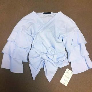 ザラ(ZARA)の新品・タグ付き♡ZARA♡ウエストリボンフリルスリーブシャツ(シャツ/ブラウス(長袖/七分))