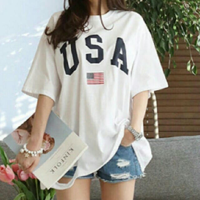 USA ロゴtシャツ 白 未開封 レディースのトップス(Tシャツ(半袖/袖なし))の商品写真