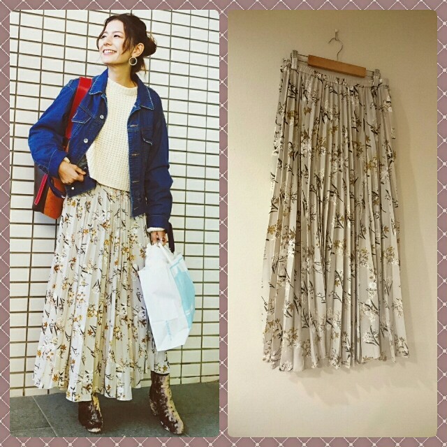 Ungrid(アングリッド)のフラワープリーツスカート☆ベージュ レディースのスカート(ロングスカート)の商品写真
