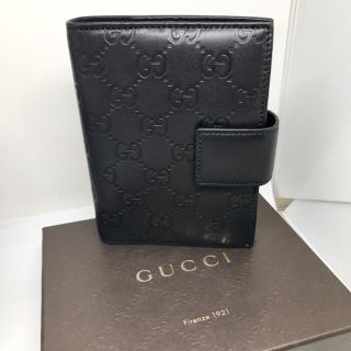 グッチ(Gucci)のグッチ GG柄 シマ 手帳カバー 本革 レザー 黒 ブラック 送料込み(手帳)